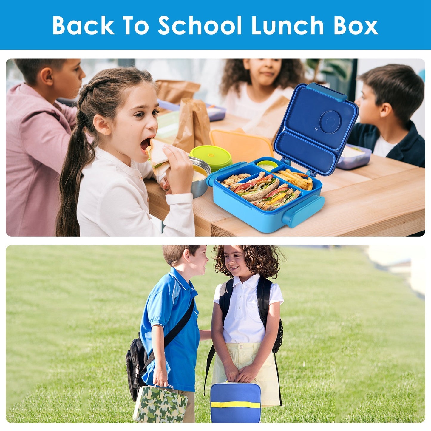 1Pc Kids Lunch Box Thermal Lunch Container With Insulated Storage Bag 2 Compartments Spoon Fork Case Food Safe Spill Resistant