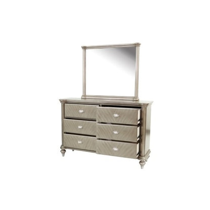 US Local Luxury Antique Silver Champagne Finish Dresser W Mirror Storage Space Drawers Bedroom Furniture