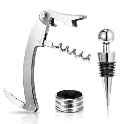 US Local 3 Pcs Corkscrew Bottle Opener Set Tool Foil Cutter Drip Collar Protector Cork Stopper Wine Bottle Cap Opener