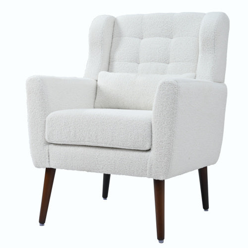 US Local Modern Upholstered Chairs, Teddy Fabric Living Room Chairs, Comfortable Reading Chairs, Medieval Upholstery Chairs, Chaise Longues Armchairs For Living Room Bedrooms - White