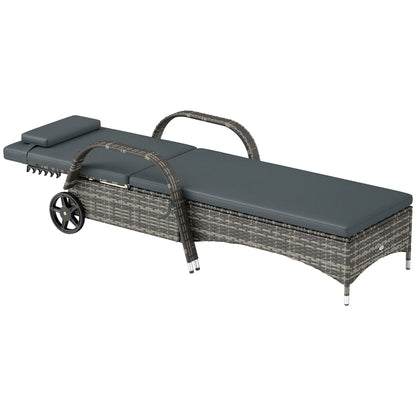 US Local Outdoor Chaise Lounge, 5-Level Adjustable Backrest Rattan Pool Lounge Chair With Wheels, Cushion & Headrest, Black