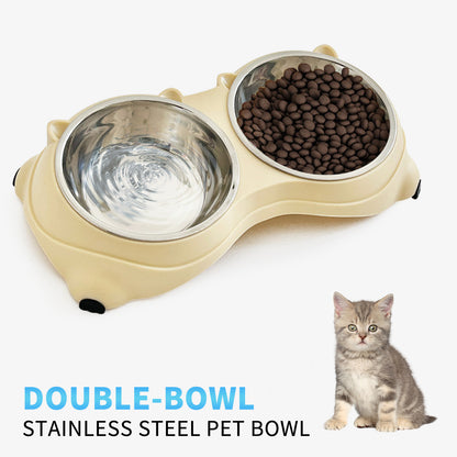 US Local Double Stainless Steel Pet Bowl Set, Macaron Colors, Non-Slip Base And Easy To Clean For Cats And Dogs, Indoor And Outdoor Use