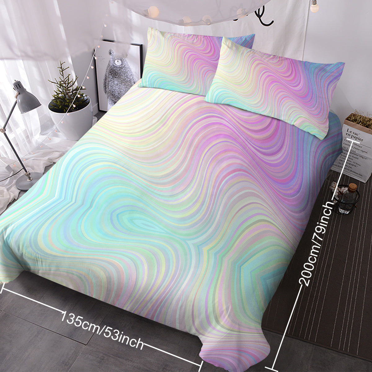 US & UK Local Girly Duvet Cover Rainbow Glitter Ombre Bedding Sets 3 Pcs Chic Purple Blue Green Pastel Bed Spreads Sparkle Quilt Cover Set With 2 Pillow Shams