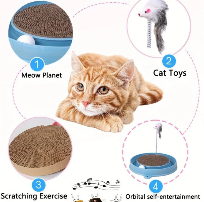 US Local Multi-functional Cat Scratching Board With Ball Track, Various Colours Of Mat Board, Self-height Relief From Boredom To Tease The Cat, With Spring And Ball, Anti-scratch Furniture Artifacts, A Must-ha