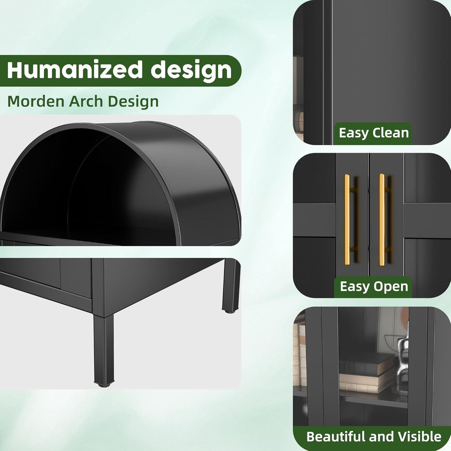 US Local 73 In Tall Metal Arched Cabinet, Kitchen Pantry Cabinet With Glass Doors, Modern Farmhouse Arched Bookcase With 2 Drawers And 2 Adjustable Shelves For Living Room, Black, Assembly Required