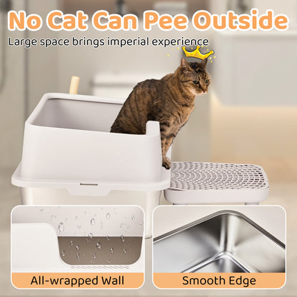 US Local Stainless Steel With Plastic, Buckle Style With Shovel, Foot Pad, White Litter Box