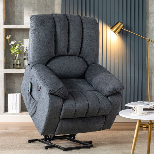 UK Local Electric Power Lift Recliner Chair Sofa With Massage And Heat For Elderly 2 Side Pockets USB Ports Single Recliner Chairs For Living Room Overstuffed Fabric Reclining
