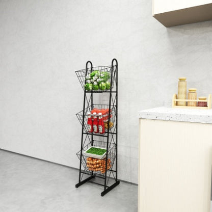 US Local 3-Tier Kitchen Storage Basket Organizer, Freestanding Metal Wire Rack For Fruit, Vegetables, And Pantry Items