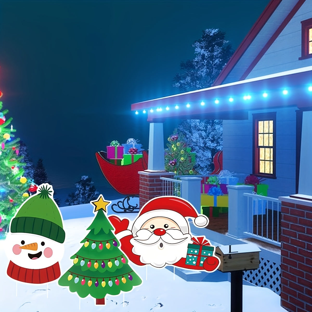 US Local 5 Pack Christmas Outdoor Yard Signs With Stakes Christmas Tree Reindeer Santa Gingerbread Snowman Signs Holiday Garden Sign For Xmas Winter Party Porch Lawn Walkway Decorations Outdoor Christmas Scene