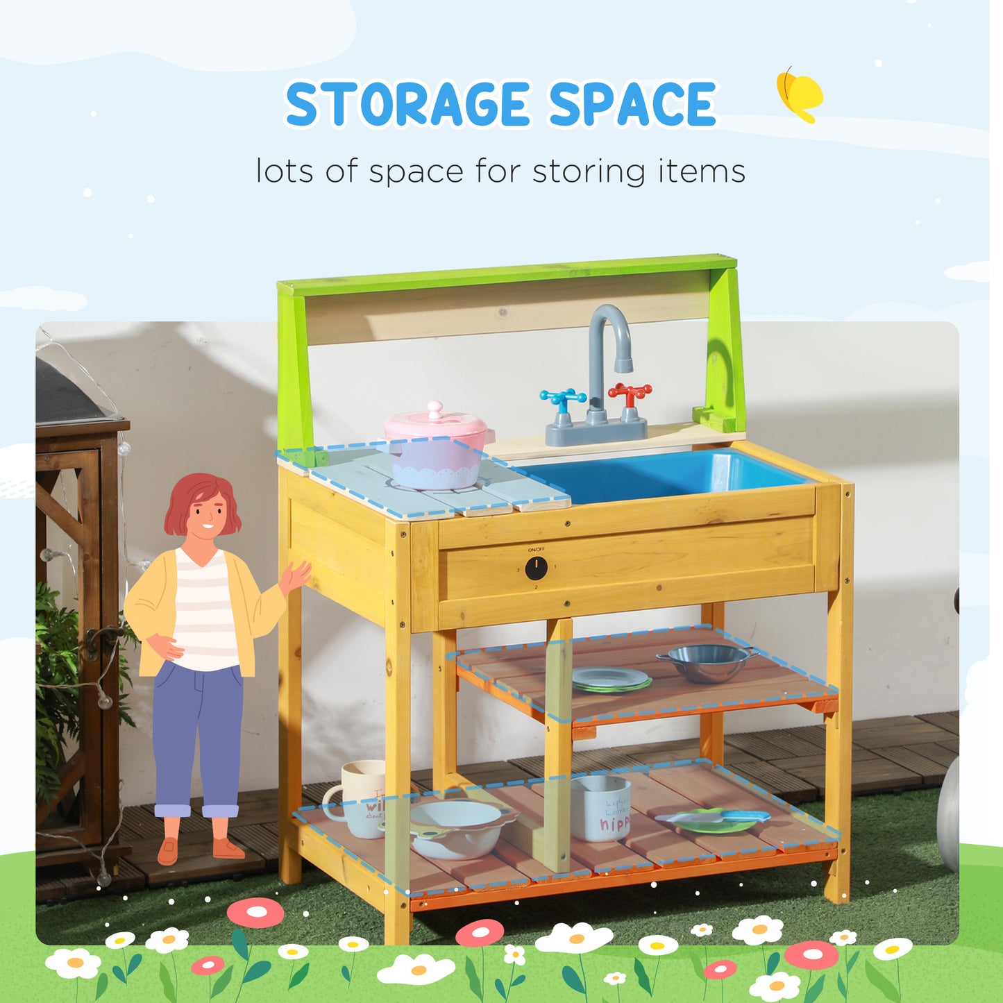 US Local Mud Kitchen for Kids Outdoor Kitchen Playset w/ Realistic Kitchen Toys