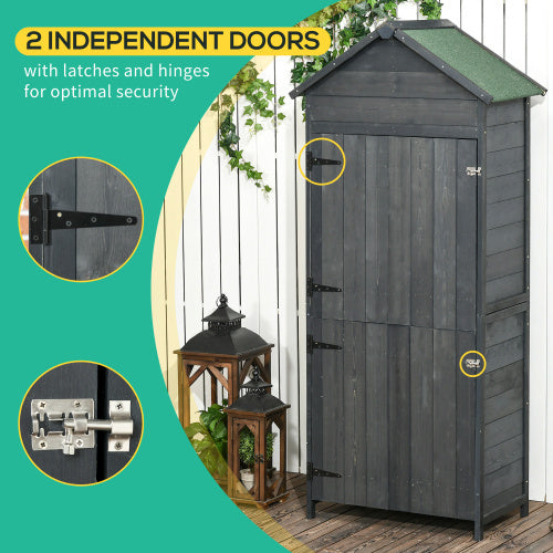 UK Local Outsunny Garden Shed 4-Tier Wooden Garden Outdoor Shed 3 Shelves Utility Gardener Cabinet Lockable 2 Doors - Grey