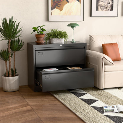 US Local Metal Lateral Filing Cabinet With 2 Drawers For Home Office, Locking Steel Wide File Storage Cabinet For Hanging Legal,Letter A4 Size, Assembly Required, Black