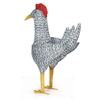 2FT Lighted Christmas Rooster Outdoor Decoration, Weather Proof Plush Rooster Christmas Ornament Home Decor Pre-lit 50 LED White Lights With Stakes