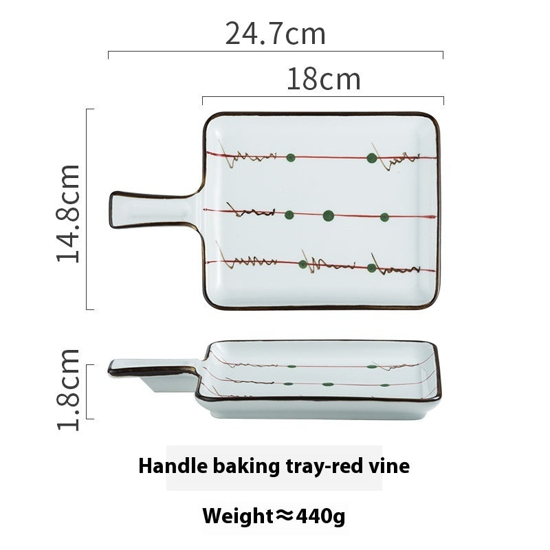 Ceramic Handle Plate Household Oven Microwave Oven Baking Plate