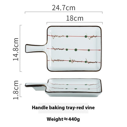 Ceramic Handle Plate Household Oven Microwave Oven Baking Plate