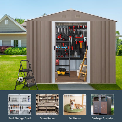 US Local 10x8ft Outdoor Metal Storage Shed With Metal Floor Base,with Window,Grey
