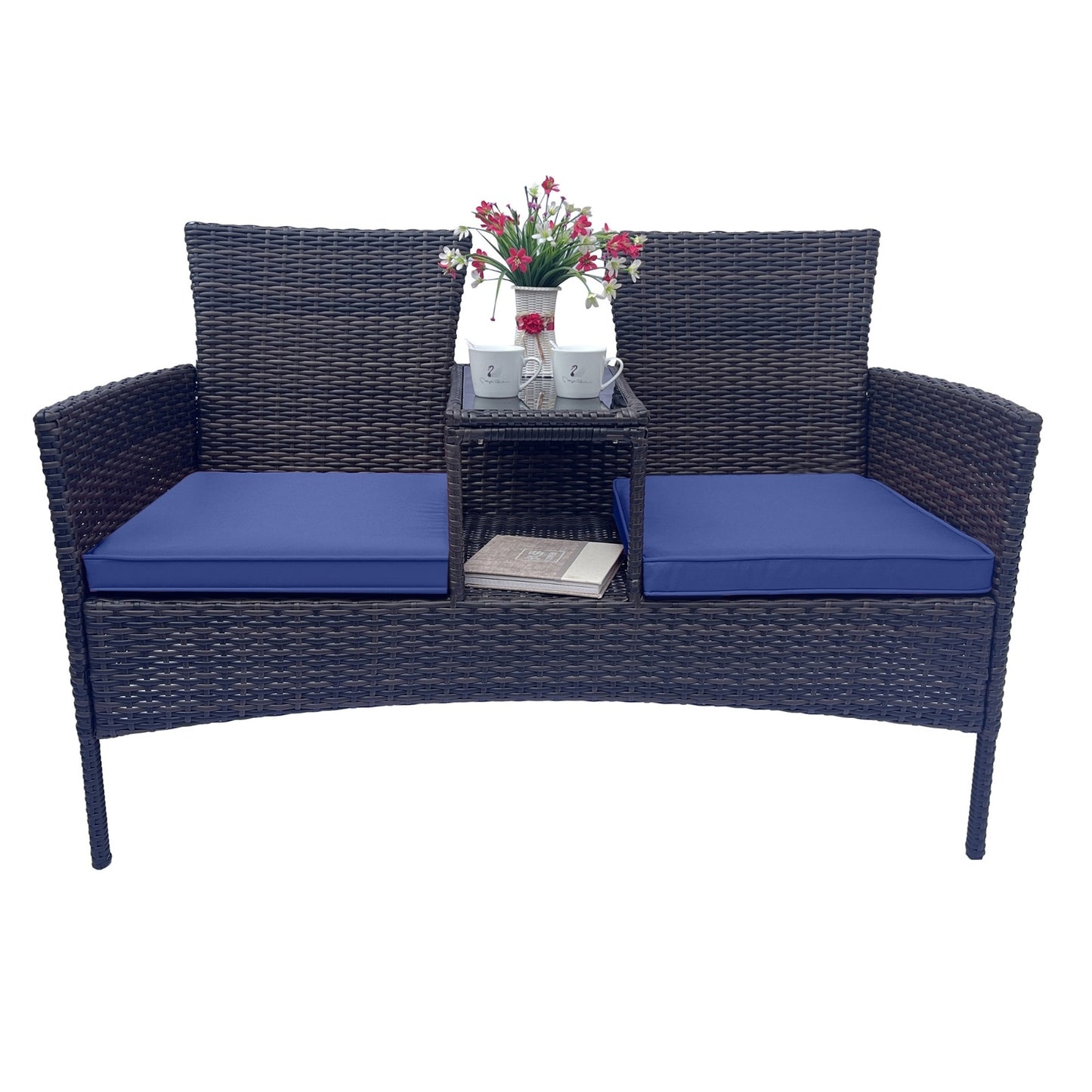 US Local Wicker Patio Conversation Furniture Set, Outdoor Furniture Set With Removable Cushions & Table, Temp