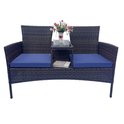 US Local Wicker Patio Conversation Furniture Set, Outdoor Furniture Set With Removable Cushions & Table, Temp