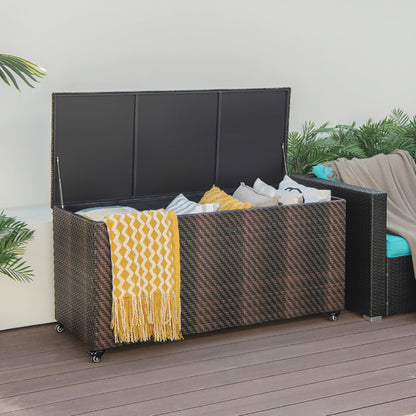 US Local 96 Gallon PE Wicker Outdoor Storage Box With 4 Wheels