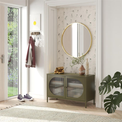US Local Luna Wide 2-Door Accent Cabinet With Fluted Glass