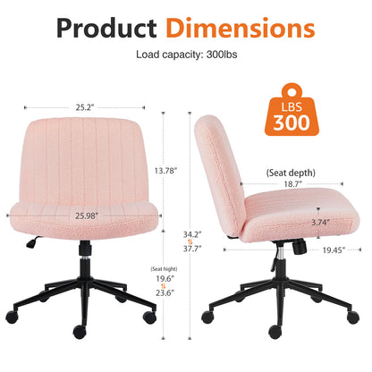 US Local Office Desk Vanity Chair Cross Legged Armless Swivel Fabric Height Adjustable Wide Seat With Replaceable Wheels-Fixed Base, Comfy Task Chair Padded