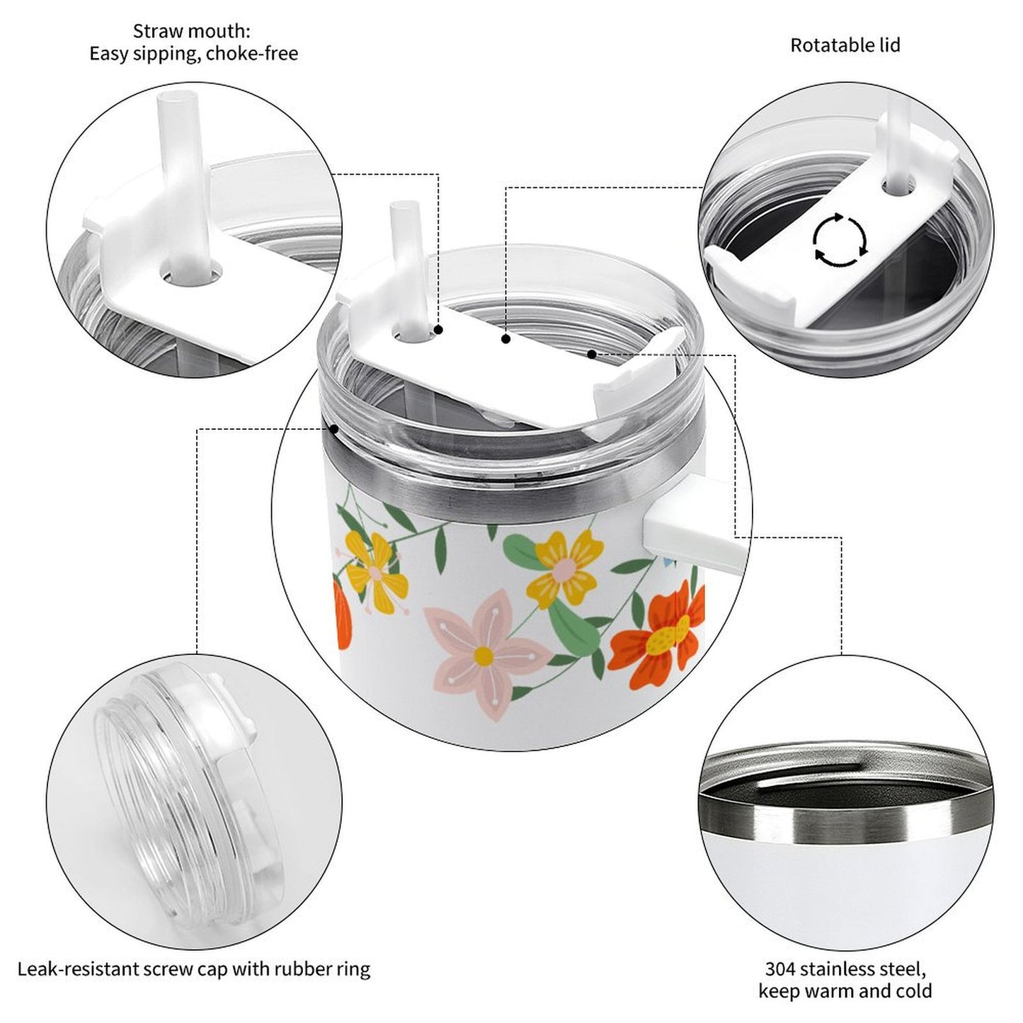 PHDT00453 POD US Local Tumbler 40 oz Large Capacity Car Cup Spring, Flowers