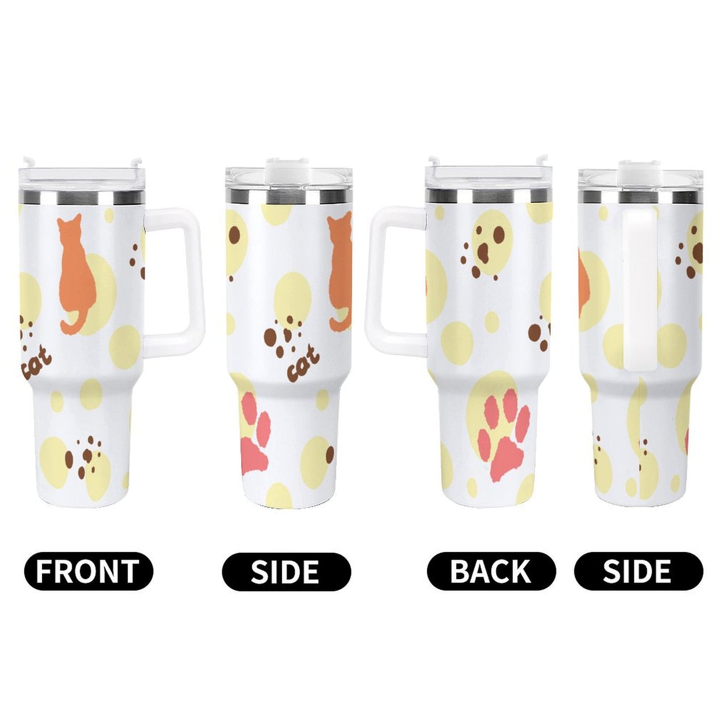 PHDT00264 POD US Local Tumbler 40 oz Large Capacity Car Cup Cat Footprints Yellow