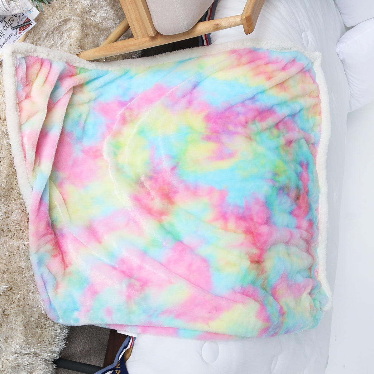 US Local 1 Piece Shaggy Blanket Plush Faux Fur Blanket For Bed Sofa Ultra Soft Luxury Sherpa Blanket Rainbow Colorful  Blanke