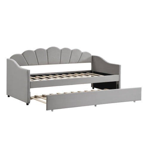UK Local Upholstered Bed, 3FT Single Bed 90x190cm, Bottom With Trundle Bed 90x190cm, Daybed Sofa Bed, Youth Bed, For Adults & Teenagers, Easy Assembly, Velvet, Grey