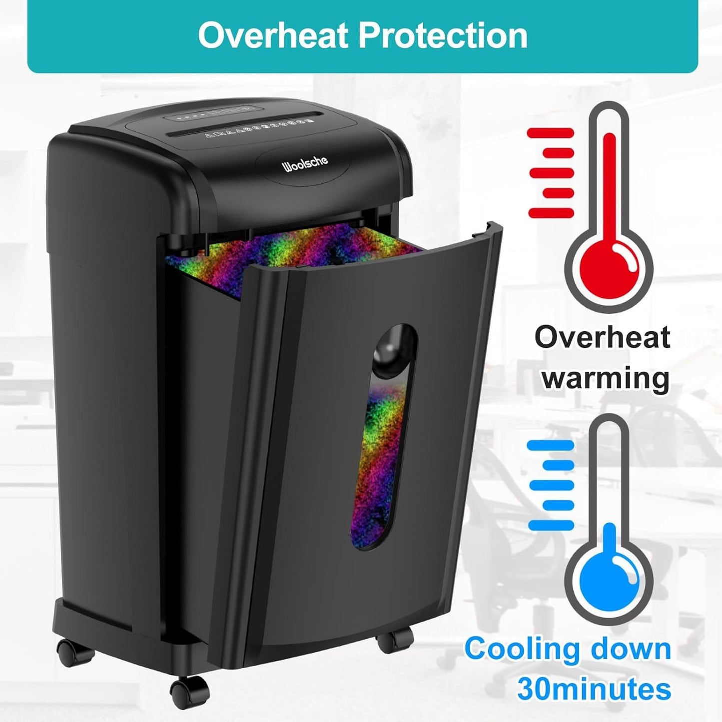 US Local Woolsche Paper Shredder, 18-Sheet Cross Cut, 8 Gallon Pull Out Bin, P-4 Security Level, Shred Paper And Credit Card And Durable&Fast For Home Office