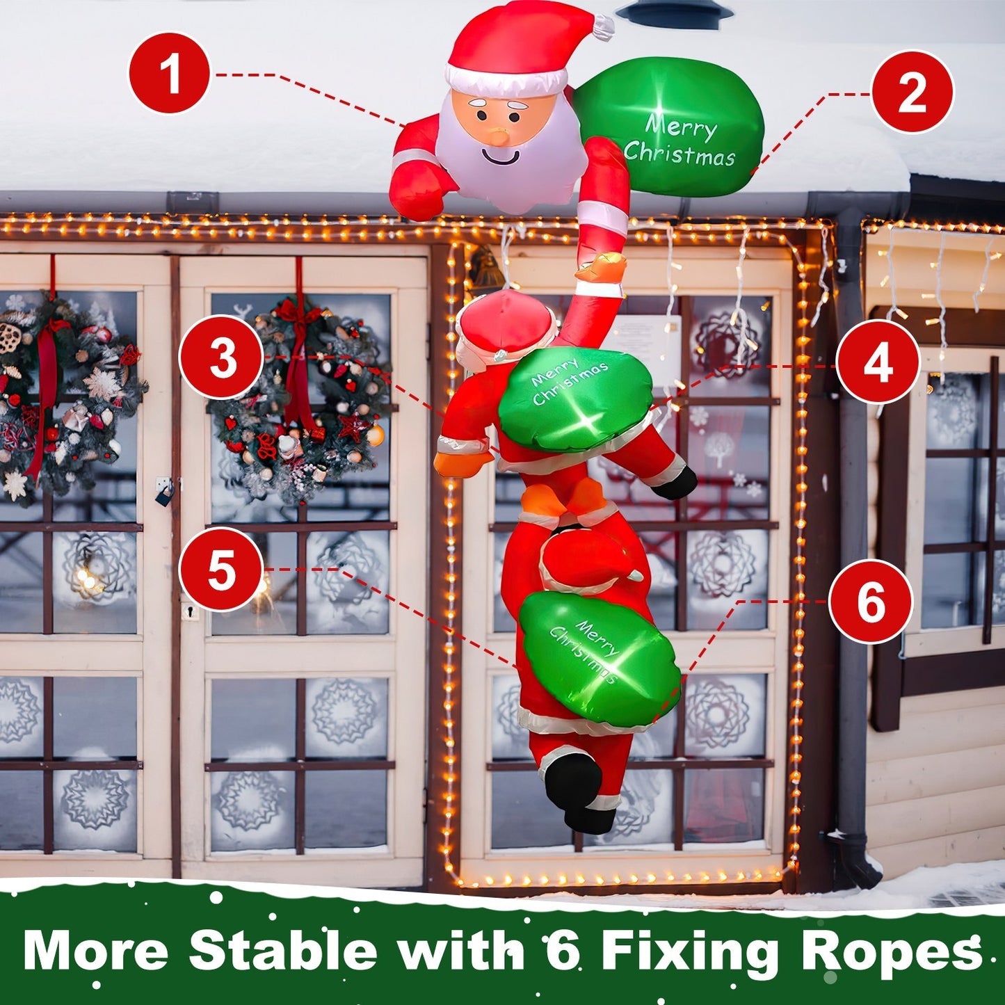 US Local 1 Pc 8FT Climbing Inflatable Santa Claus With Light Hanging Blow Up Christmas Inflatable Indoor Outdoor Christmas Decorations 3 Santa Claus 3 Merry Christmas Boards