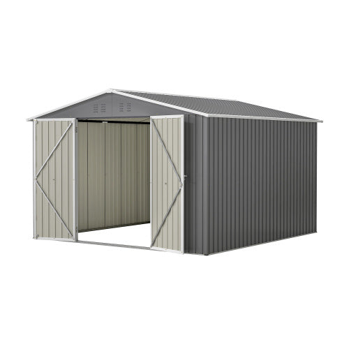 US Local 10 X 10 FT Outdoor Storage Shed, Large Metal Tool Sheds With Updated Frame Structure And Lockable Doors, Garden Shed For Backyard Garden Patio Lawn, Grey