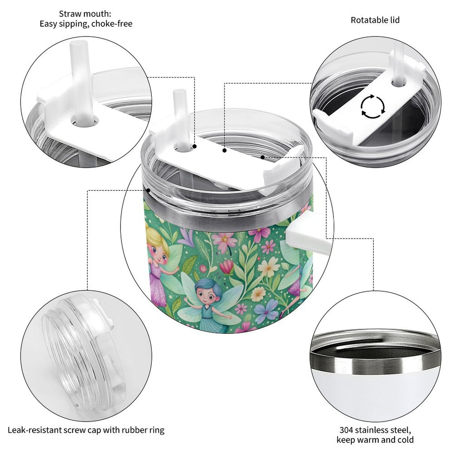 PHDT00192 POD US Local Tumbler 40 oz Large Capacity Car Cup Fairy, Spring, Flowers