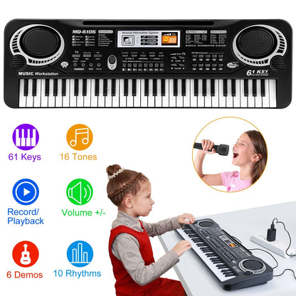 US Local 61 Keys Digital Music Electronic Keyboard Electric Piano Musical Instrument Kids Learning Keyboard With Microphone For Beginners Kids Girls Boys Adults