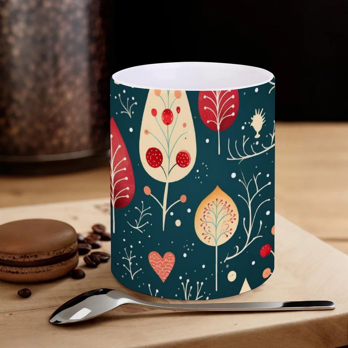 POD US Local White mug with full print, Christmas Tree, Snowflakes 0101