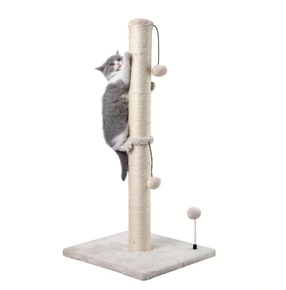 US Local Extra Thick Indoor Cat Scratching Post With Hanging Ball Toy - Durable Fiberboard Claw-Friendly Surface For Cats, Sturdy & Safe Design For Play And Relaxation, Cat Scratcher