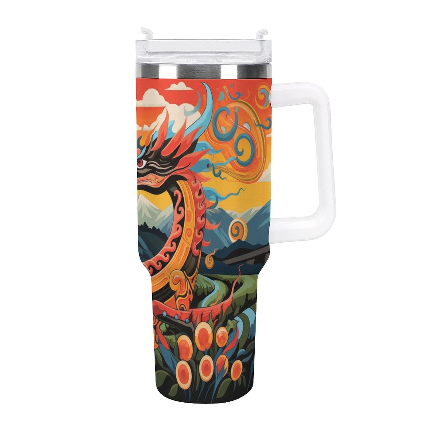 PHDT00532 POD US Local Tumbler 40oz Large Capacity Car Cup Dragons, Myths, Fields