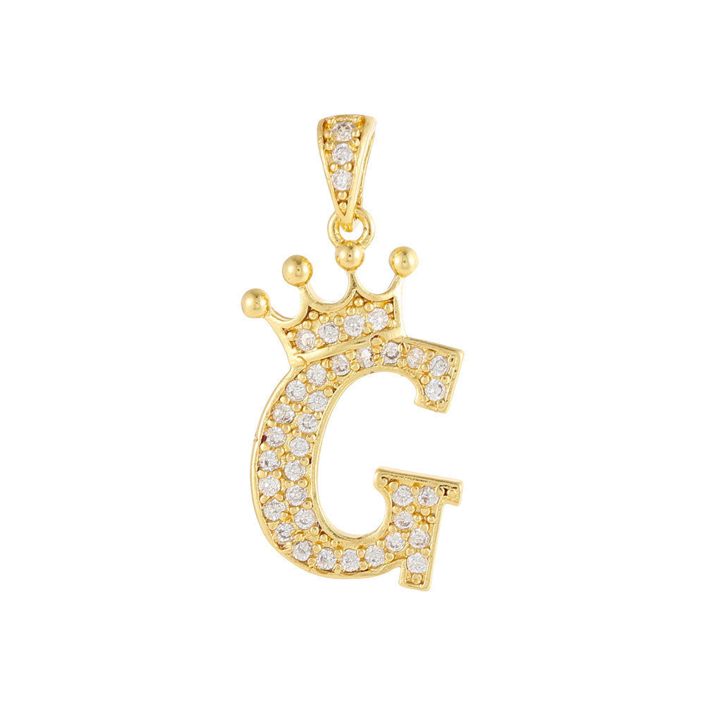 Gold Plated Copper Inlaid Zircon Crown 26 English Letters Full Diamond Pendant Parts