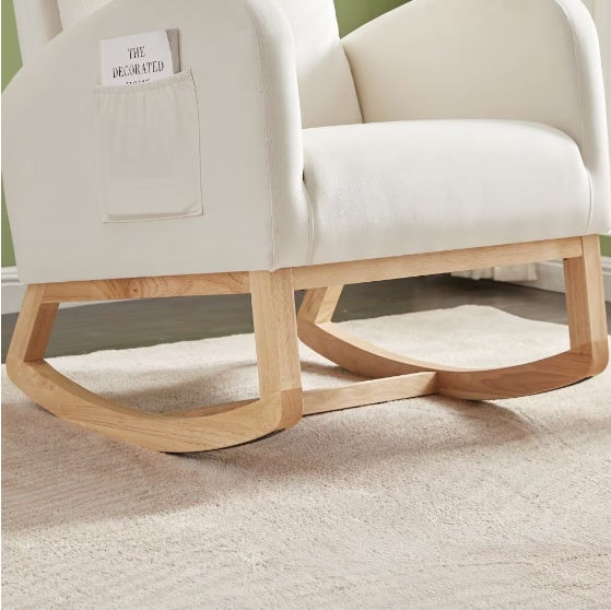 US Local Beige Velvet Rocking Chair