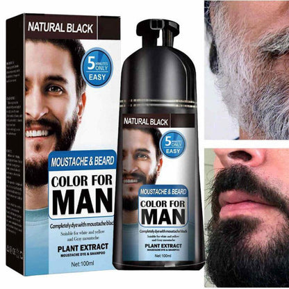 US Local Beard Hair Color Shampoo For Men,Natural Permanent Beard DyeShampoo, Colors Hair In Minutes Long Lasting, 200ml, Black Hair DyeHaircare
