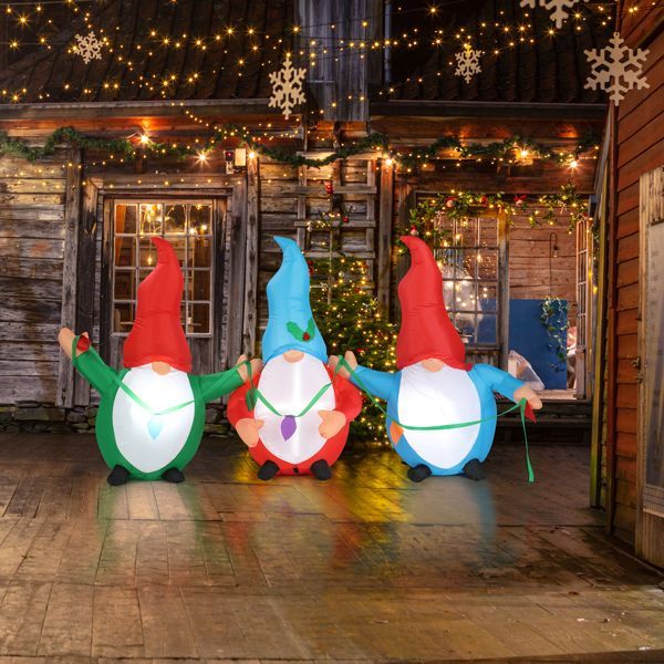 6.6 FT Lighted Christmas Inflatable Decoration, Inflatable Three Christmas Gnomes Elves, Funny Blow Up Yard Decorations With Built-in LED Lights For Holiday Party Front Yard Lawn Garden Decor