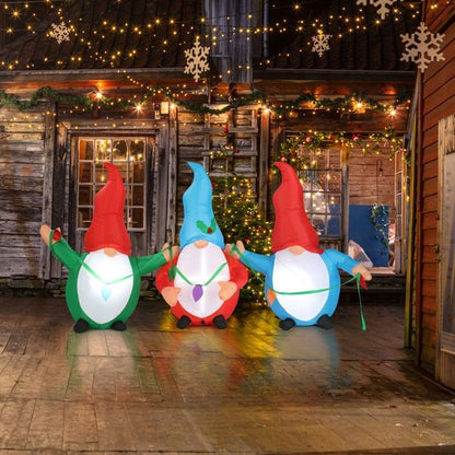 6.6 FT Lighted Christmas Inflatable Decoration, Inflatable Three Christmas Gnomes Elves, Funny Blow Up Yard Decorations With Built-in LED Lights For Holiday Party Front Yard Lawn Garden Decor
