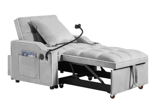 Convertible Sleeper Chair Sofa Bed Adjustable Pull Out Sleeper Chair Bed Multi-Pockets Folding Sofa
