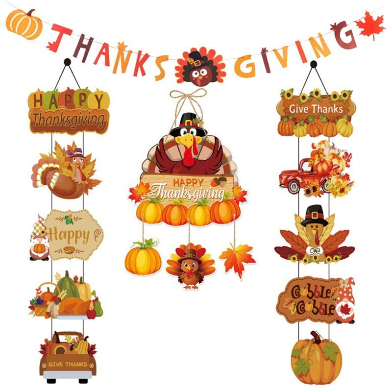 Thanksgiving Decoration Couplet Autumn Harvest Maple Leaf Hanging Flag Turkey Pumpkin Listing