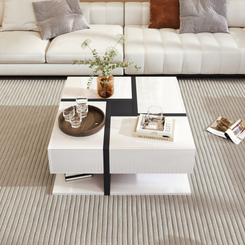 UK Local Coffee Table, Table With 4 Drawers, Unique Color Matching And Line Design, Storage Space At The Bottom. 78x78x36cm