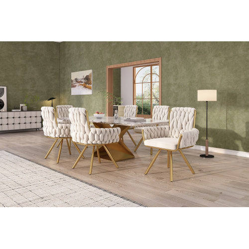 UK Local Velvet Dining Chair, Armchair, Single Luxurious Living Room And Bedroom Swivel Chair, Leisure Swivel Chair With Four Metal Support Legs, Beige