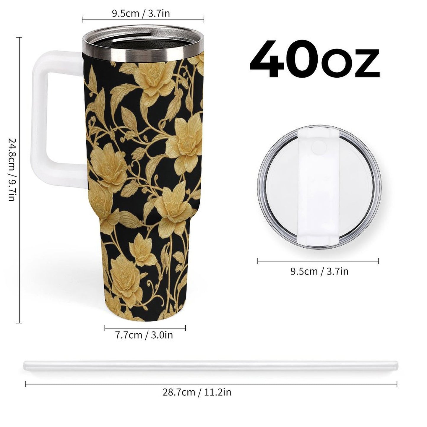PHDT00033 POD US Local Tumbler 40 oz Large Capacity Car Cup Gold, Flowers