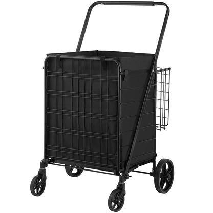US Local VEVOR Folding Shopping Cart With Removable Waterproof Liner, 330LBS Large Capacity Jumbo Grocery Cart With Dual Basket,  Swivel Wheels, Dense Metal Mesh Base, Heavy Duty Utility Cart For Shopping