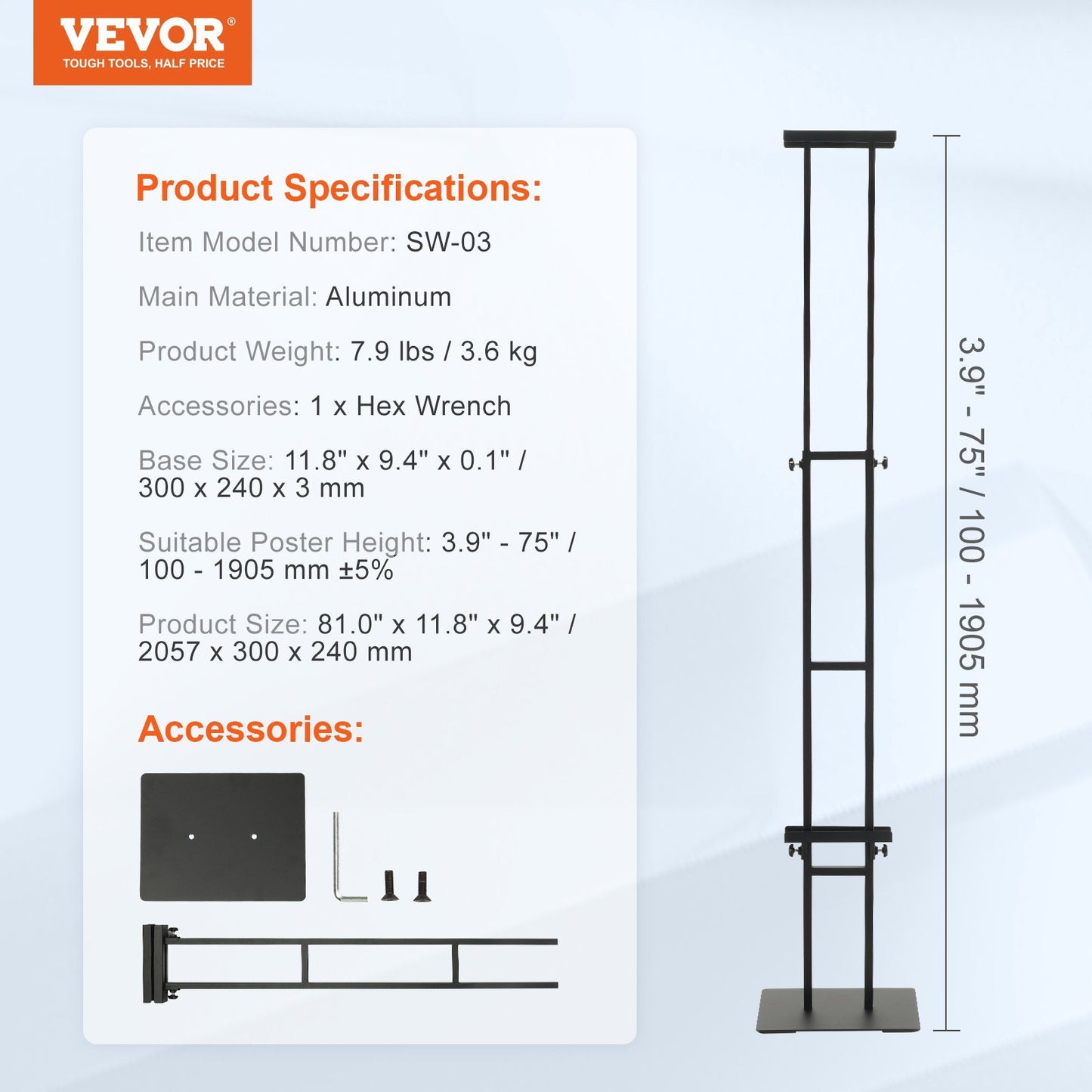 US Local VEVOR Poster Stand, Double-Sided Heavy Duty Pedestal Sign Holder, Floor Standing Sign Holder Banner Stand With Shock-absorbing Base For Display, For Board And Foam, Black