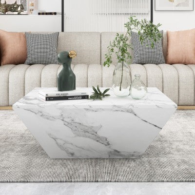 UK Local Marbling Veneer  PVC Coffee Table For Living Room Tea Table Large Side Table With 2 Cabinet White Square Nesting Table Side Table Wooden Centre Table Console Sofa Table With Storage 70x70x36cm